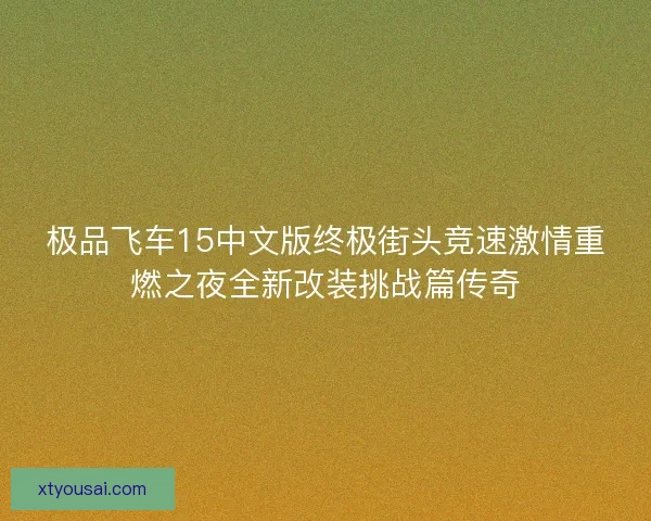 极品飞车15中文版终极街头竞速激情重燃之夜全新改装挑战篇传奇 极品飞车15中文版终极街头竞速激情重燃之夜全新改装挑战篇传奇